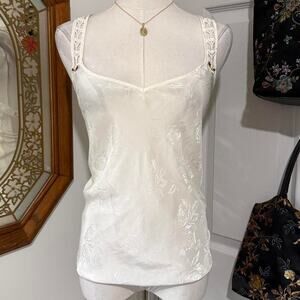 VTG Y2K Expressions Off-White Shifty Floral Pattern Sheer Lingerie Cami Top